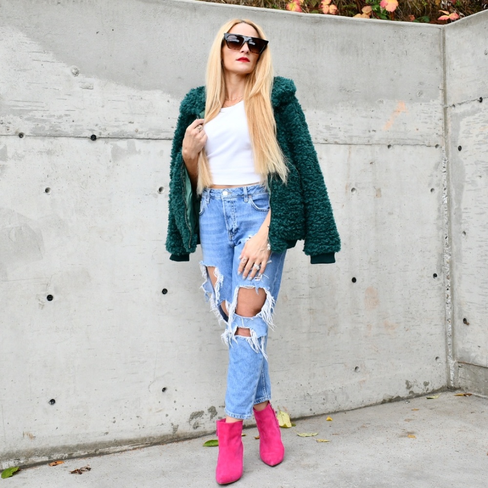 RESTOCK - ACADIA Emerald Green Faux Fur Ja… - Picture 3 of 8